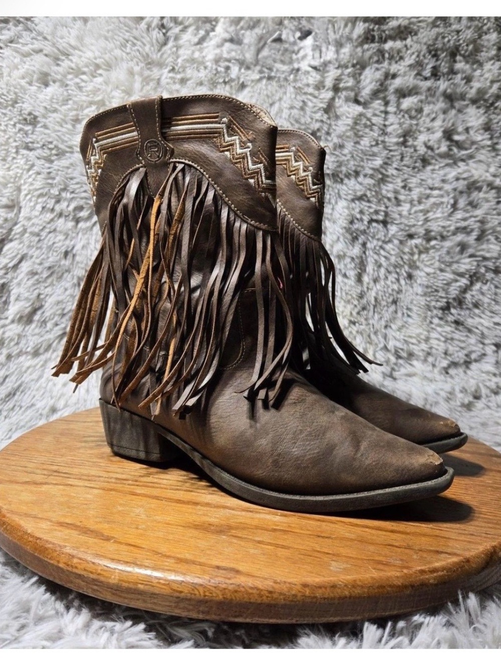 Girls Roper Brown Fringe Western Ankle Cowboy Boots